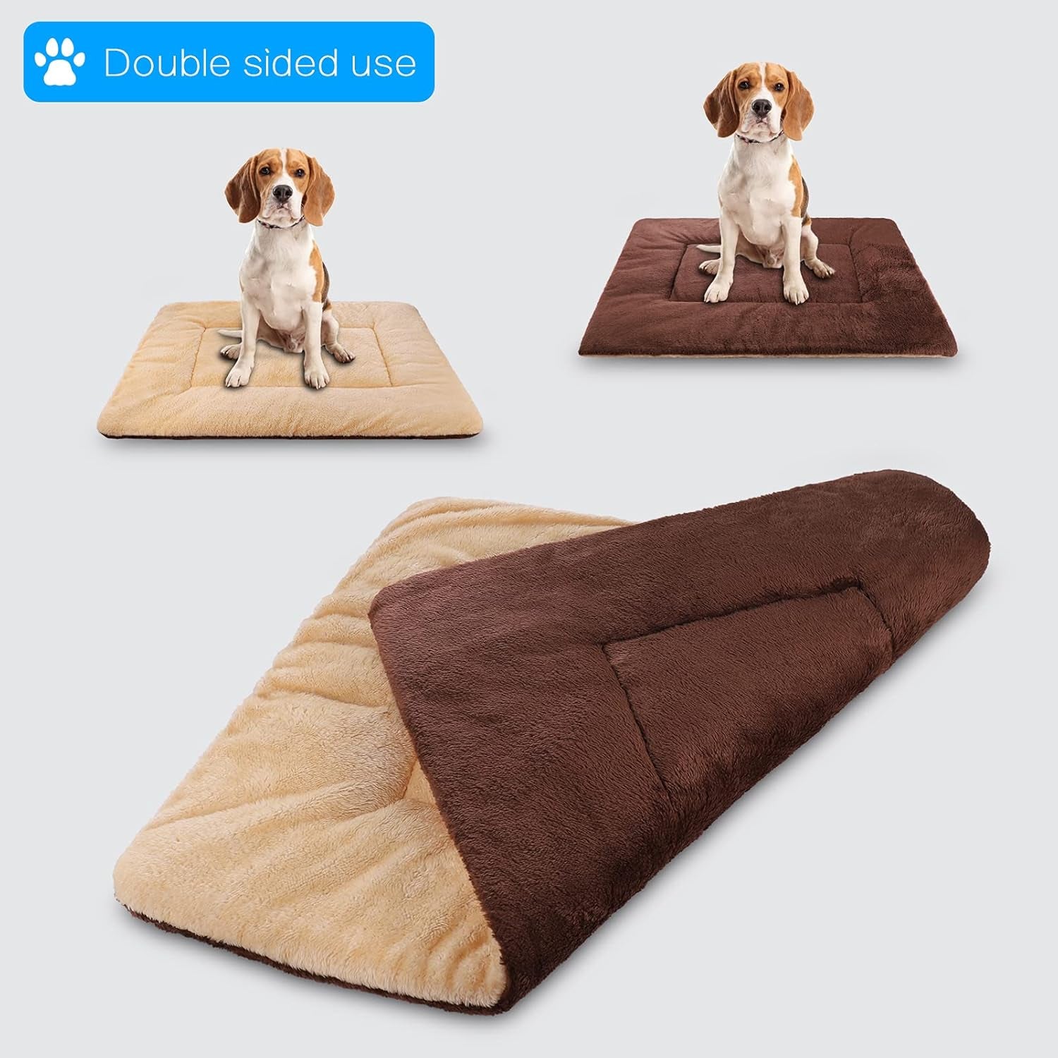 Double-Sided Plush Pet Sleeping Mats, Super Soft Dog Mattresses, Cat Mattresses, Soft Crate Mats, Machine Washable Dog Cage Pet Mats, Kennel Mats for Large, Medium and Small (Large)