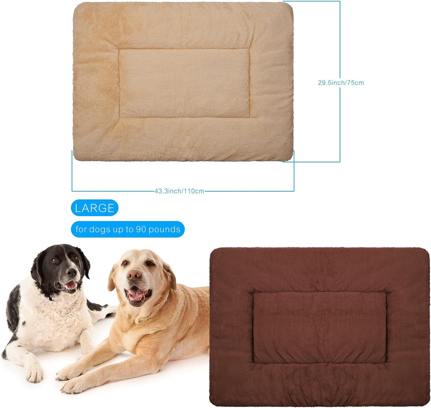 Double-Sided Plush Pet Sleeping Mats, Super Soft Dog Mattresses, Cat Mattresses, Soft Crate Mats, Machine Washable Dog Cage Pet Mats, Kennel Mats for Large, Medium and Small (Large)
