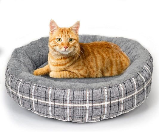 Cat Bed, Washable round Cat House for Indoor Cats, Calming Dog Bed, 20 Inch Donut Dog Bed for Small/Medium/Large Dogs, Anti-Slip & Water-Resistant Bottom…